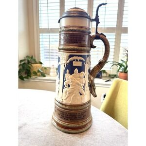 Mettlach #2194 Beer Stein 3.3L 1895 Alligator Handle J Stahl V&B w/Base Repair
